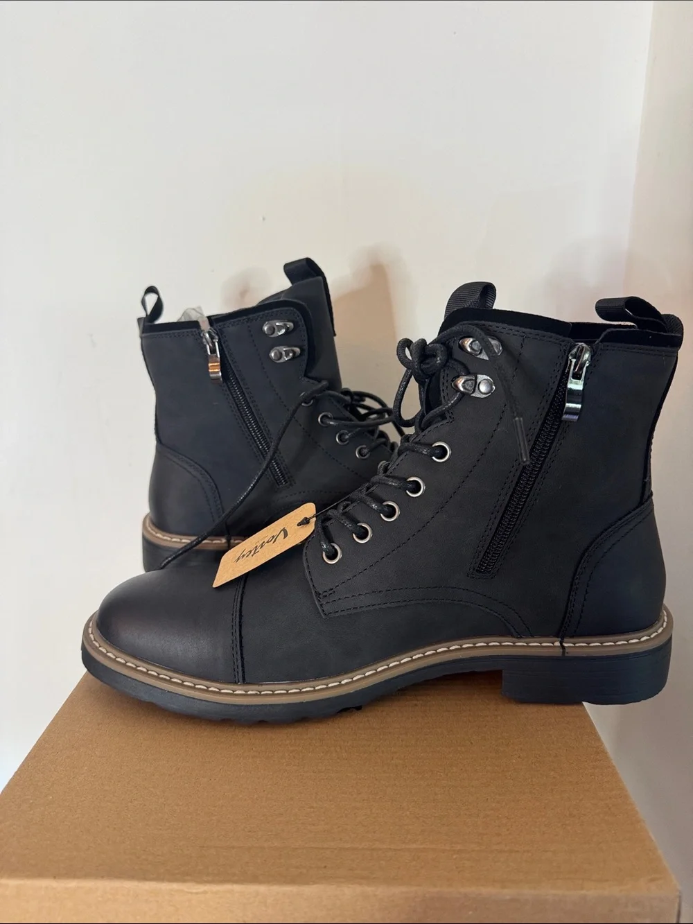 Vostey Black Lace-Up Side-Zip Tactical Boot